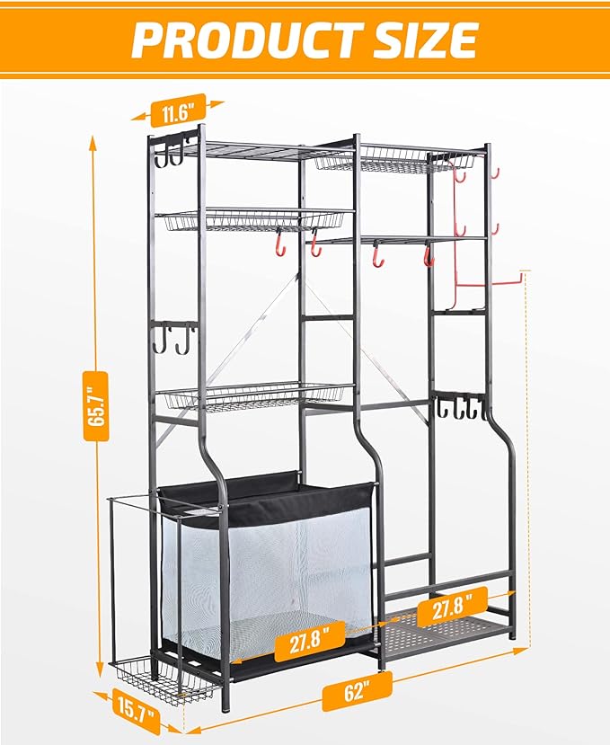 Sports Equipment Organizer with 5-Level Adjustable Shelves for Garage