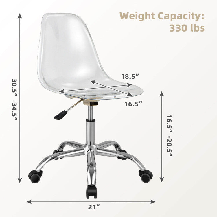 Swivel Acrylic Armless Conference Chair with Adjustable Height for Home and Office