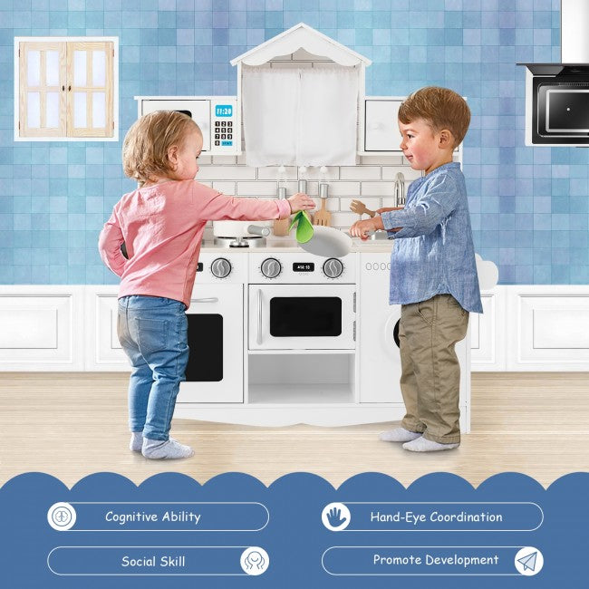 Wooden Toy Play Kitchen with Washing Machine for Toddlers