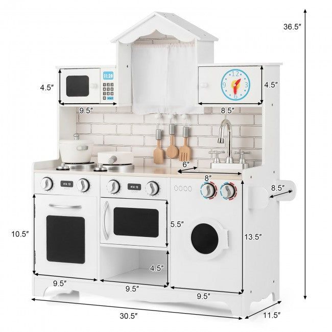 Wooden Toy Play Kitchen with Washing Machine for Toddlers