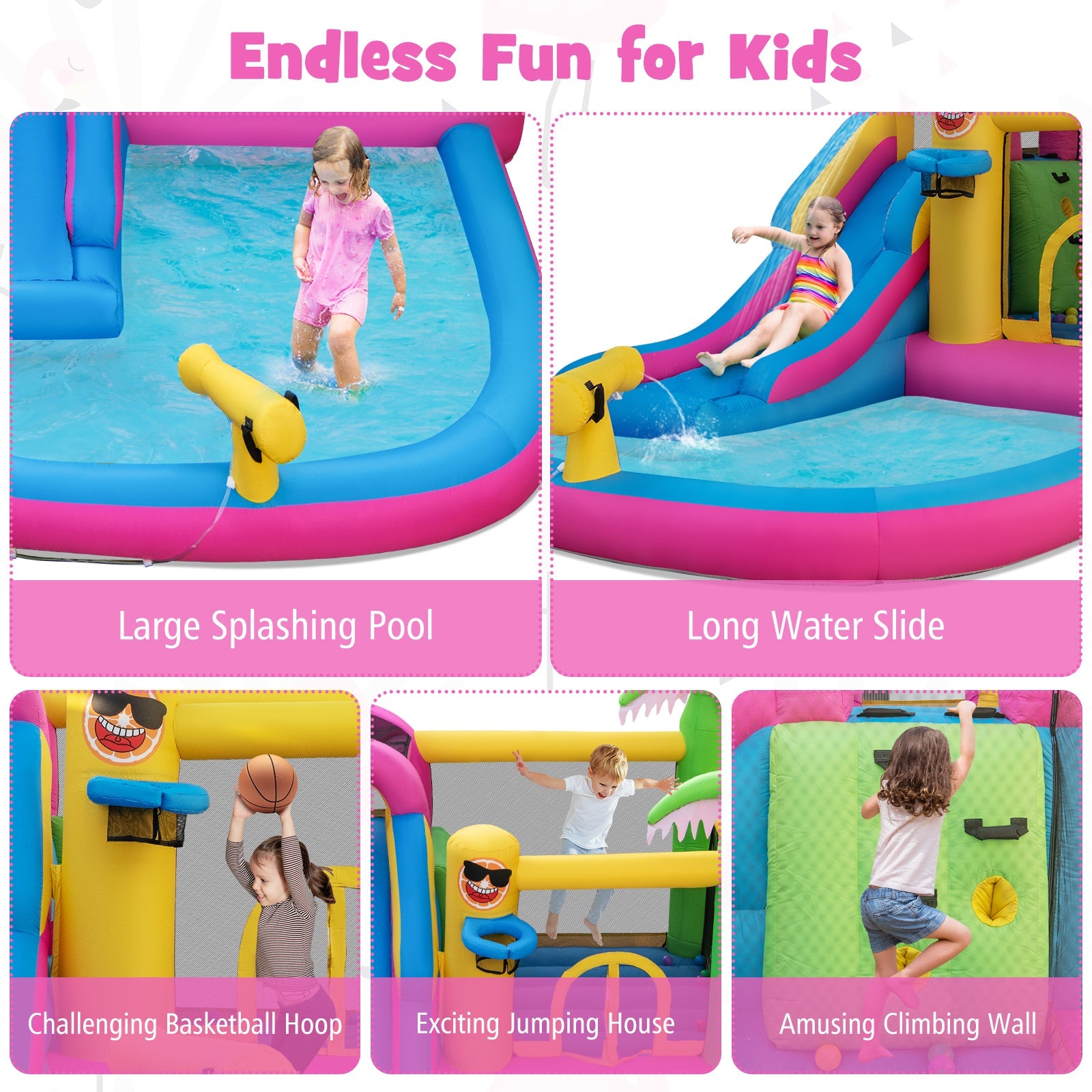 Inflatable Bounce Castle Long Water Slide with 735W Blower