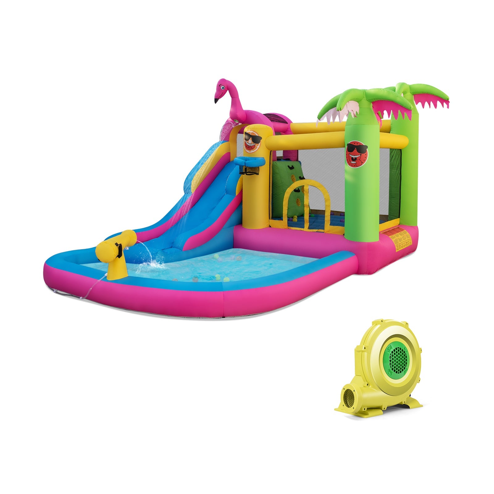 Inflatable Bounce Castle Long Water Slide with 735W Blower