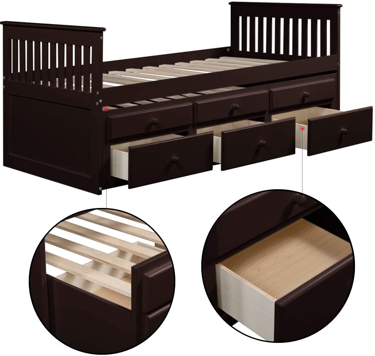 Twin Captain’s Bed Storage Daybed with Drawers