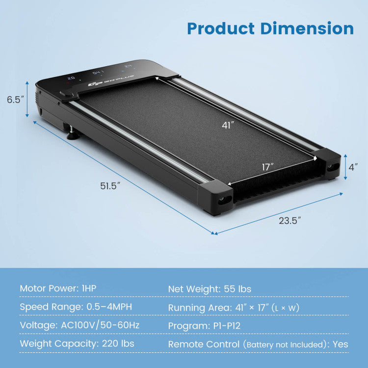 Under Desk Walking Pad Treadmill with LED Display and Remote Control