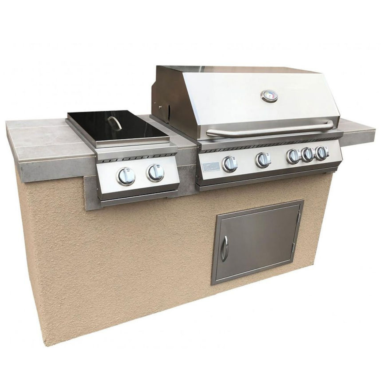 Antigua 6' BBQ Island Built In BBQ Grill Side Burner and Bar on one Side - ElitePlayPro