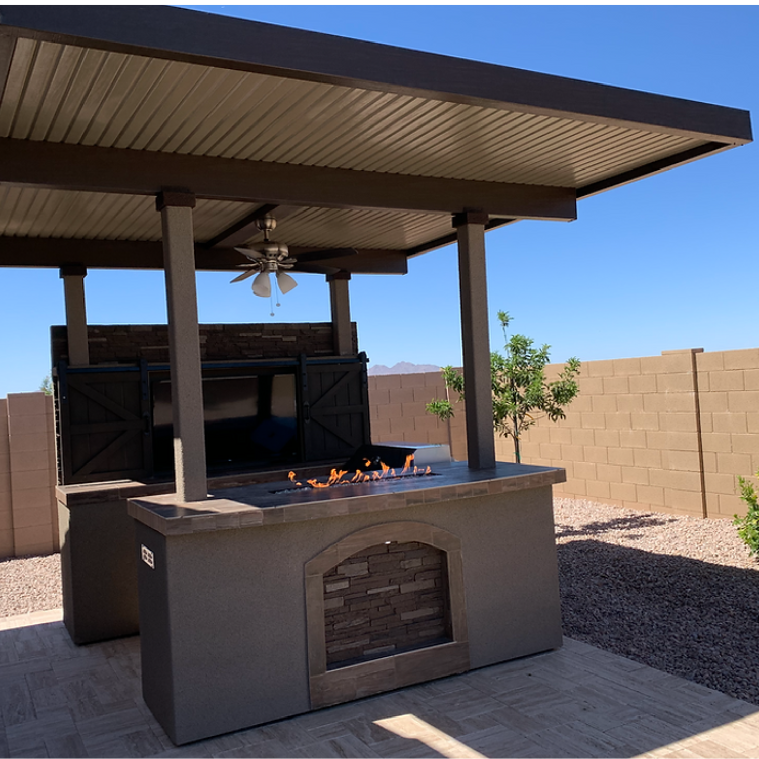 Barn Door TV Wall BBQ Island Pergola Firepit 4 Burner Built In BBQ St. Croix - ElitePlayPro