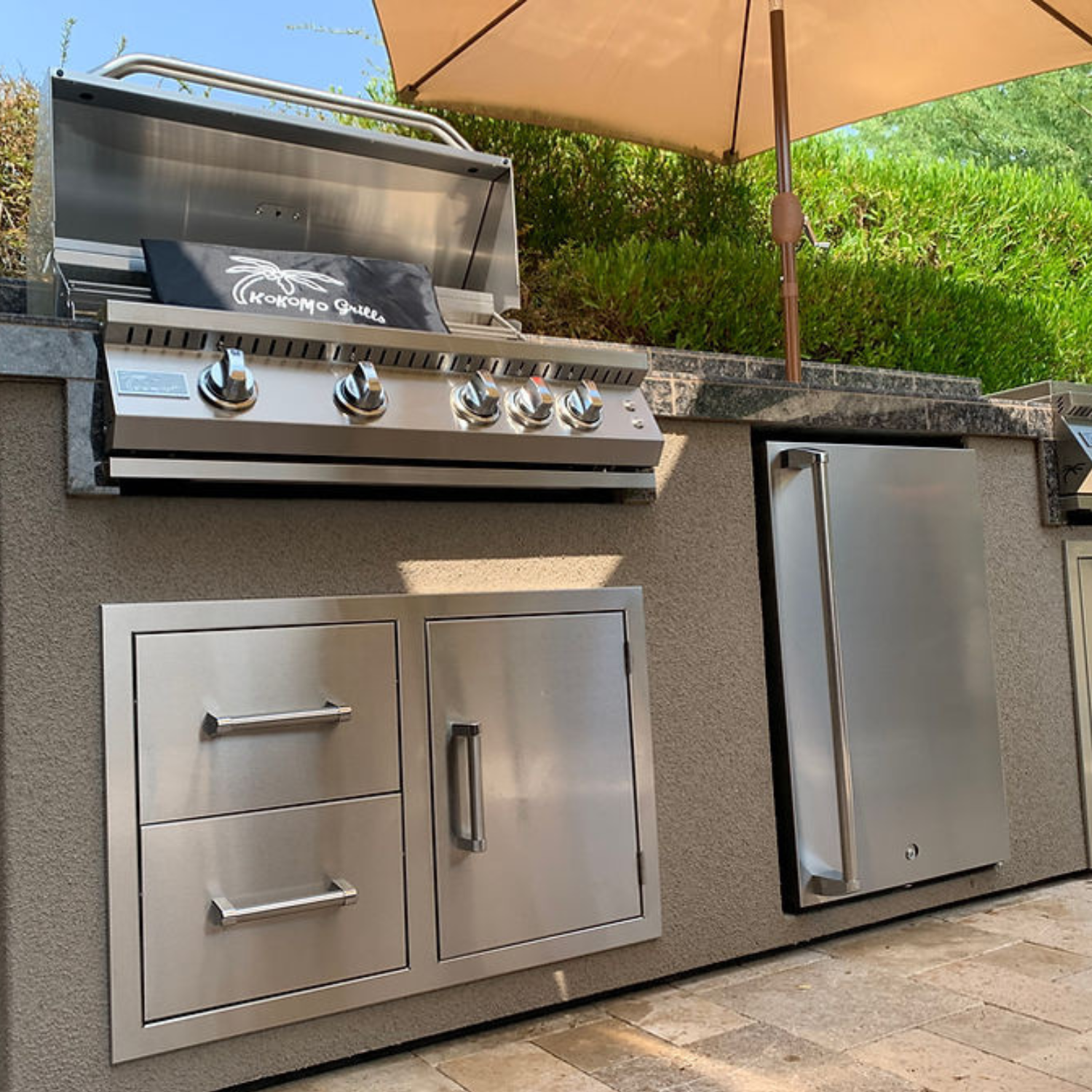 5 Burner Griddle Combo Drawer Fridge Outdoor Kitchen - ElitePlayPro