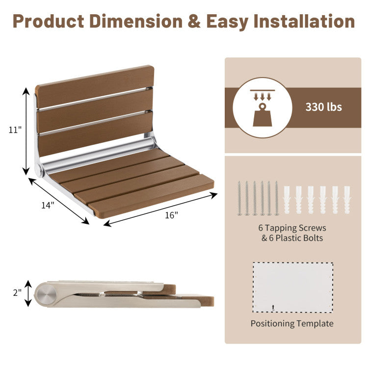 Wall-Mounted Foldable Waterproof HIPS Bathroom Bench for Shower and Entryway