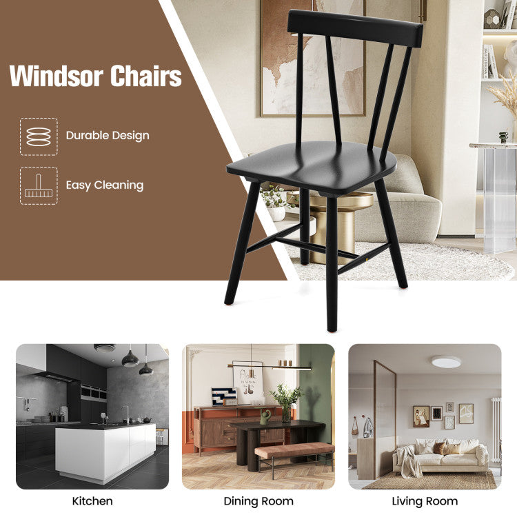 Windsor Style Armless Chairs with Solid Rubber Wood and Anti-slip Foot Pads