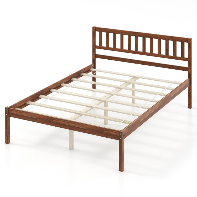 Twin/Full Size Wood Bed Frame with Headboard and 12" Under-bed Storage Space