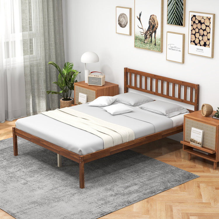 Twin/Full Size Wood Bed Frame with Headboard and 12" Under-bed Storage Space