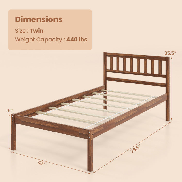 Twin/Full Size Wood Bed Frame with Headboard and 12" Under-bed Storage Space