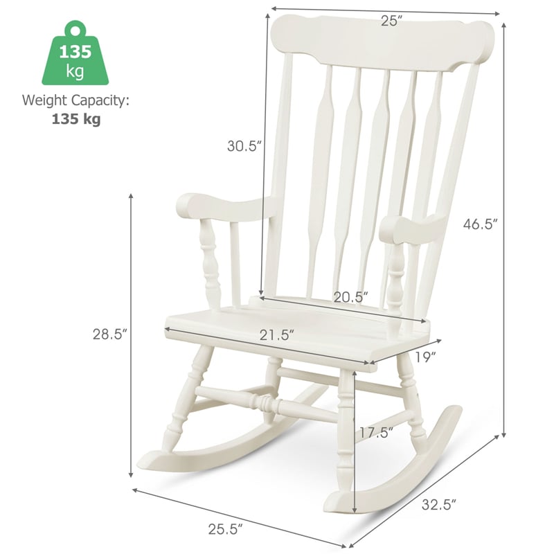 Wood Porch Patio Rocking Chair Glossy Finish Outdoor Rocker for Garden Backyard