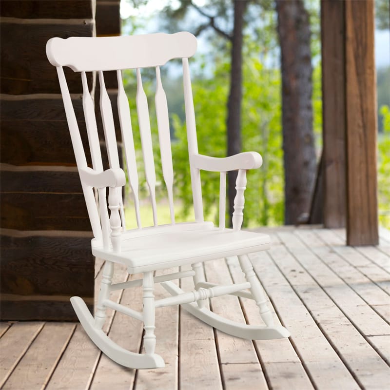 Wood Porch Patio Rocking Chair Glossy Finish Outdoor Rocker for Garden Backyard