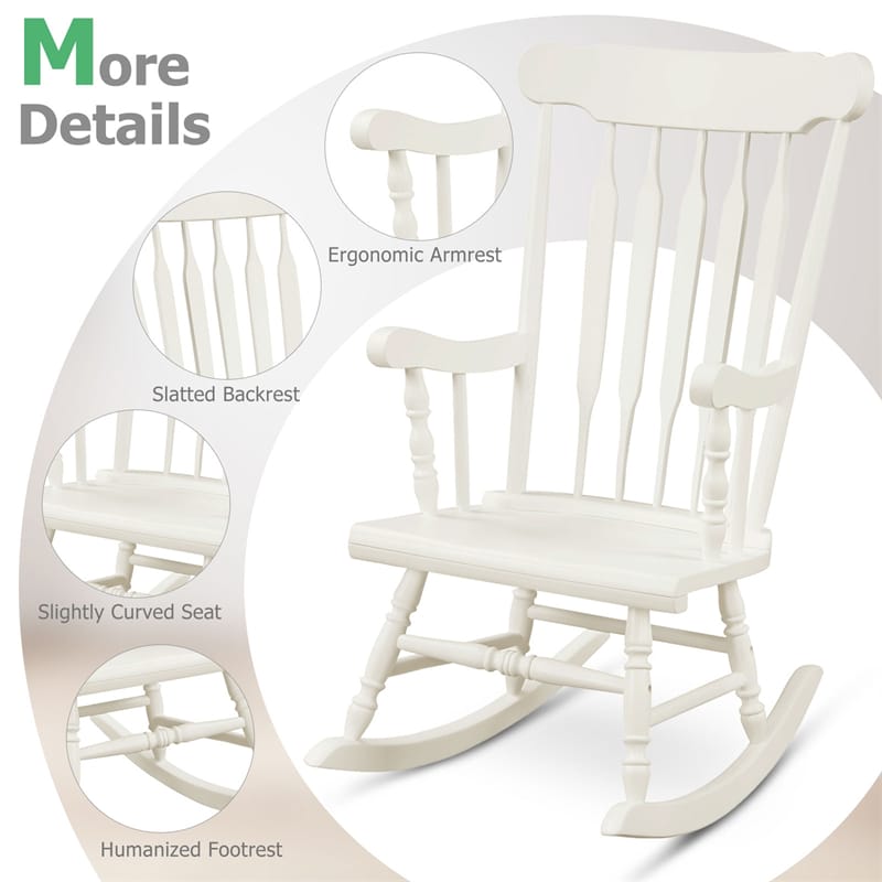 Wood Porch Patio Rocking Chair Glossy Finish Outdoor Rocker for Garden Backyard