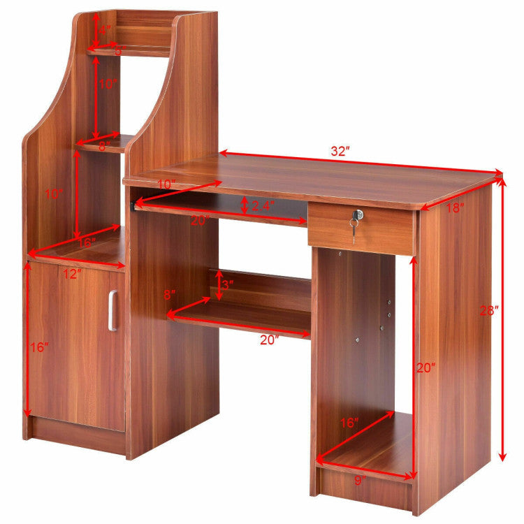 Wooden Computer Desk with Storage Cabinet and Drawer for Bedroom & Office