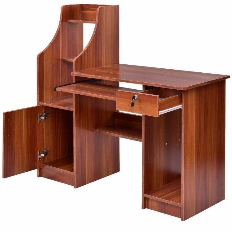 Wooden Computer Desk with Storage Cabinet and Drawer for Bedroom & Office