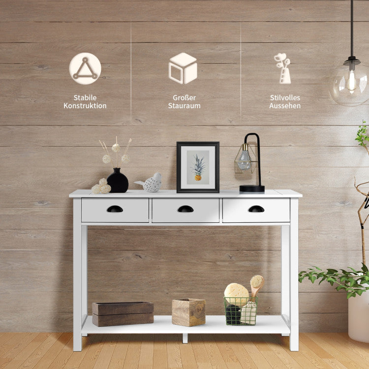 Wooden Console Table with Drawers and Shelves for Entryway Hallway