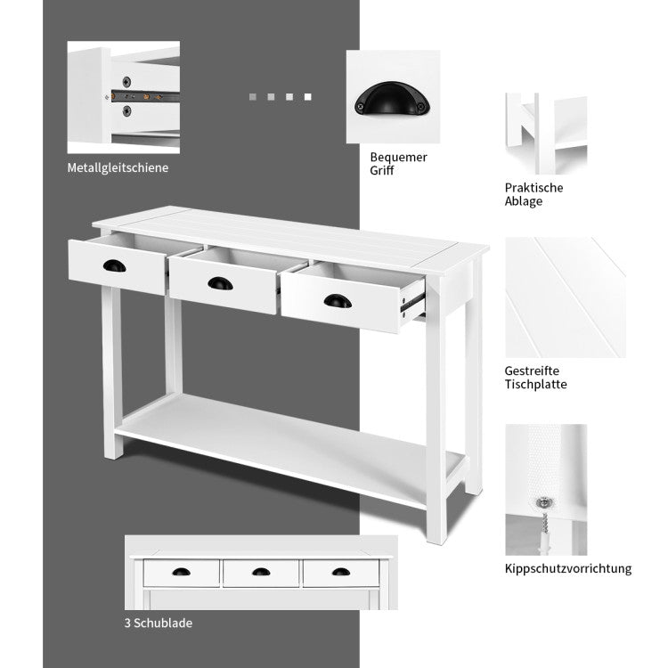 Wooden Console Table with Drawers and Shelves for Entryway Hallway