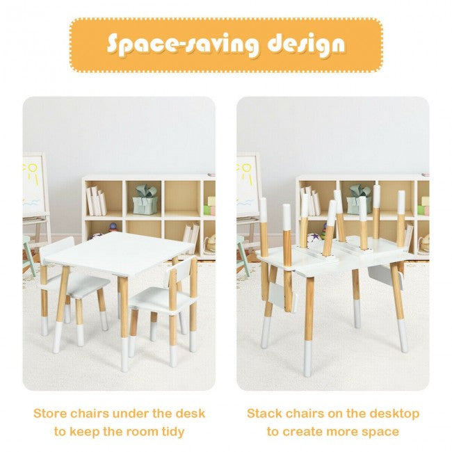 3 Pieces Set Kids Wooden Table and Chairs for Living Room and Bedroom