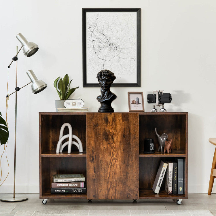 Wooden Storage Cabinet with  360° mute-rotating casters for Home and Office