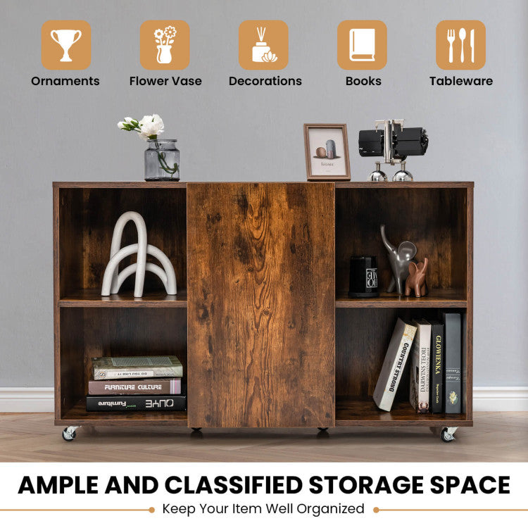 Wooden Storage Cabinet with  360° mute-rotating casters for Home and Office