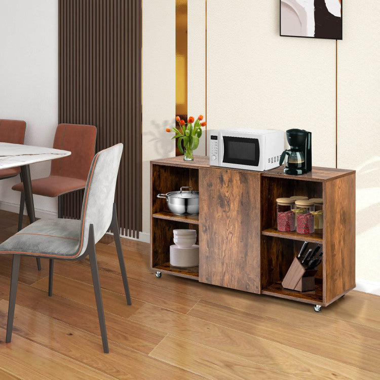 Wooden Storage Cabinet with  360° mute-rotating casters for Home and Office