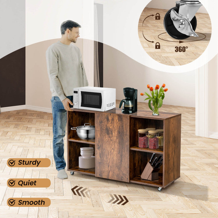 Wooden Storage Cabinet with  360° mute-rotating casters for Home and Office