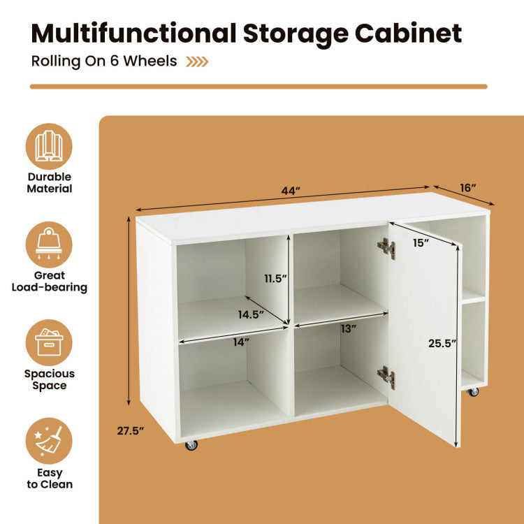 Wooden Storage Cabinet with  360° mute-rotating casters for Home and Office