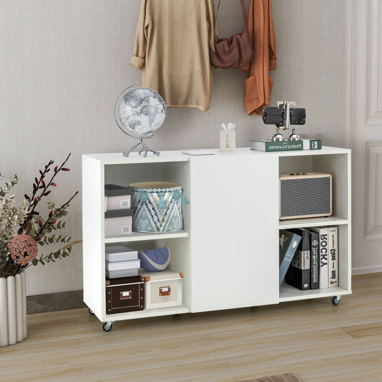 Wooden Storage Cabinet with  360° mute-rotating casters for Home and Office