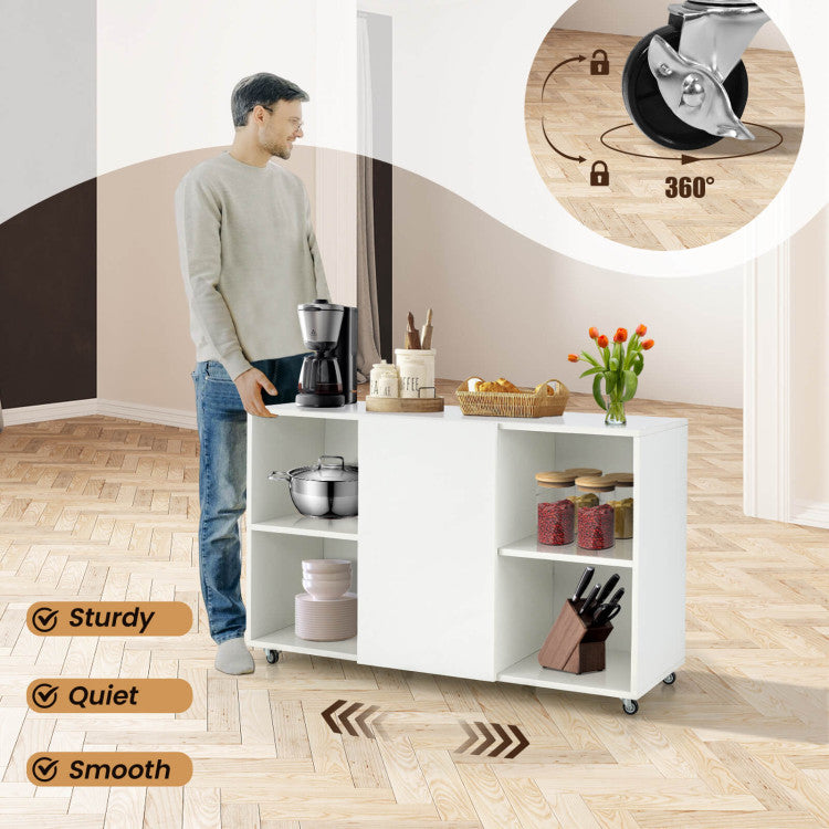 Wooden Storage Cabinet with  360° mute-rotating casters for Home and Office