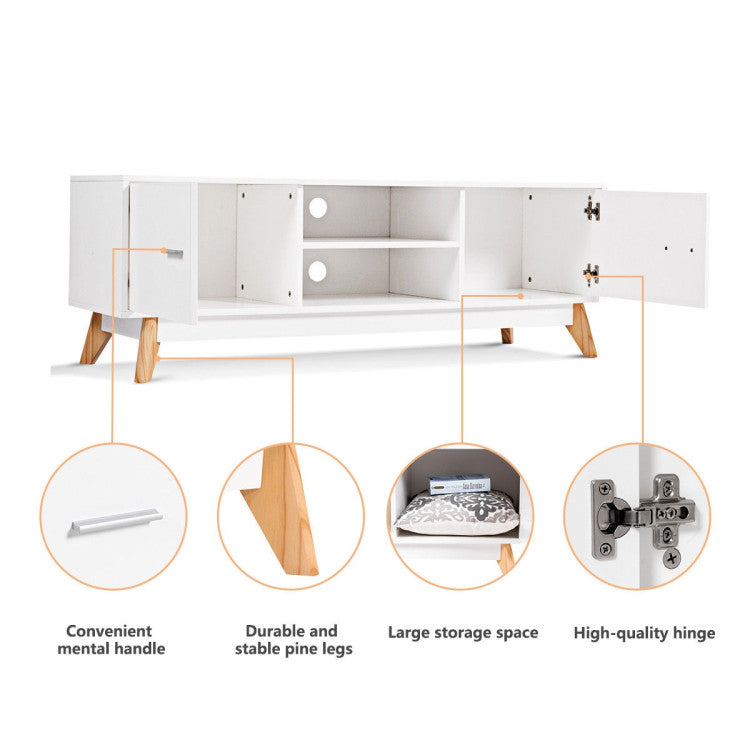 Wooden TV Stand with 2 Storage Cabinets  and 2 Open Shelves for 60 Inch TV