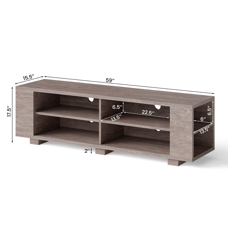 Wooden TV Stand with 8 Shelves for TVs up to 65 Inch Flat Screen