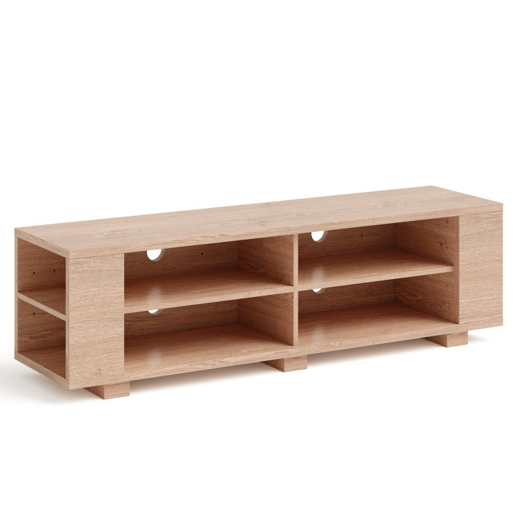 Wooden TV Stand with 8 Shelves for TVs up to 65 Inch Flat Screen