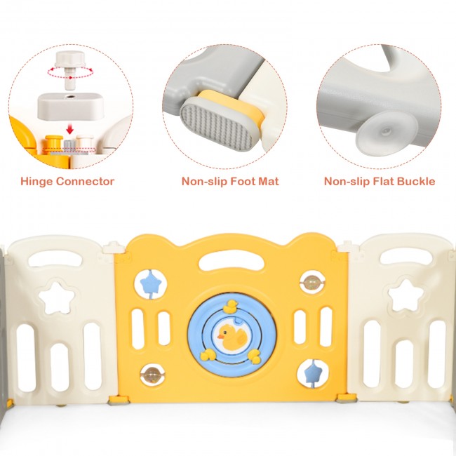 Yellow Duck Portable 16-Panel Baby Playpen with Non-Slip Rubber Bases