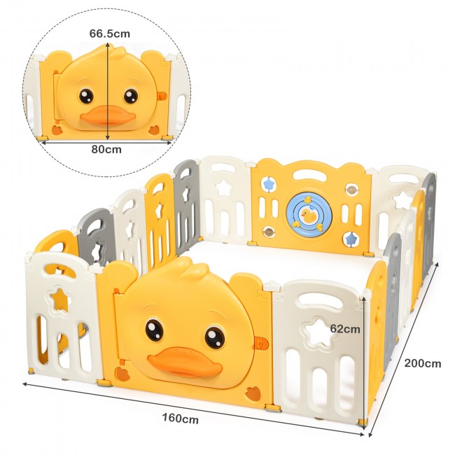 Yellow Duck Portable 16-Panel Baby Playpen with Non-Slip Rubber Bases