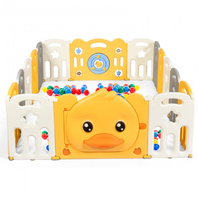 Yellow Duck Portable 16-Panel Baby Playpen with Non-Slip Rubber Bases