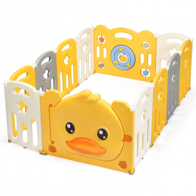 Yellow Duck Portable 16-Panel Baby Playpen with Non-Slip Rubber Bases