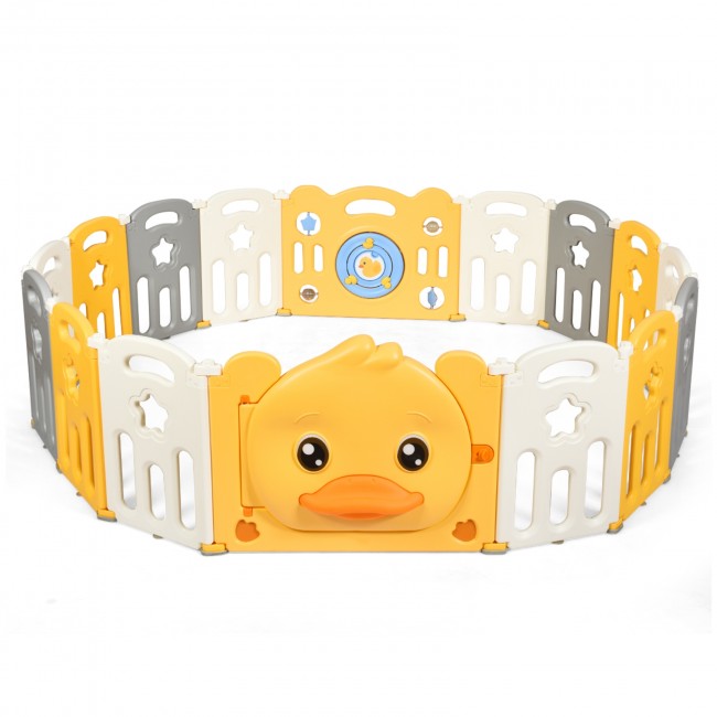 Yellow Duck Portable 16-Panel Baby Playpen with Non-Slip Rubber Bases