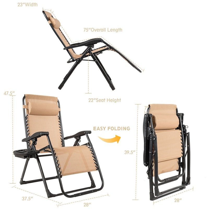 Zero Gravity Chair Folding Reclining Patio Chair Lawn Chair with Cup Holder & Detachable Headrest