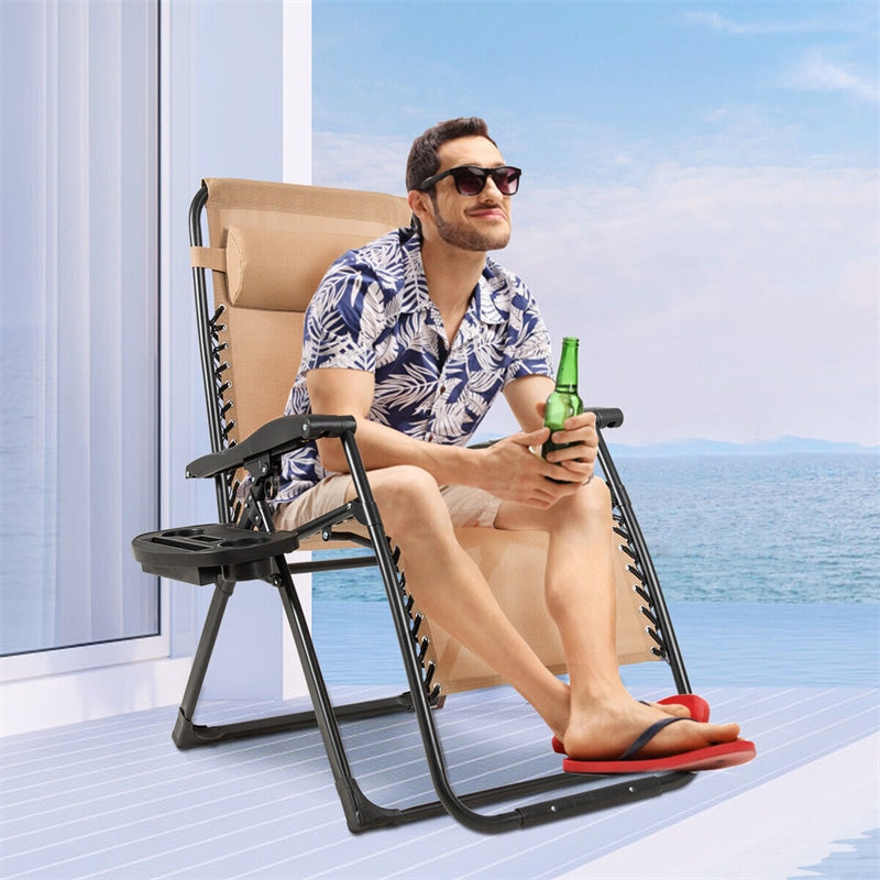 Zero Gravity Chair Folding Reclining Patio Chair Lawn Chair with Cup Holder & Detachable Headrest