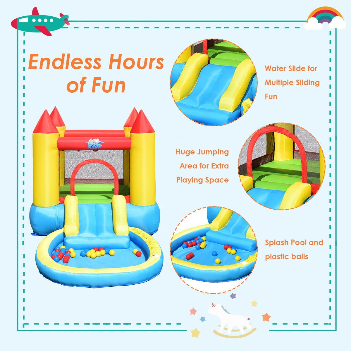 Inflatable Kids Slide Bounce House with 580w Blower