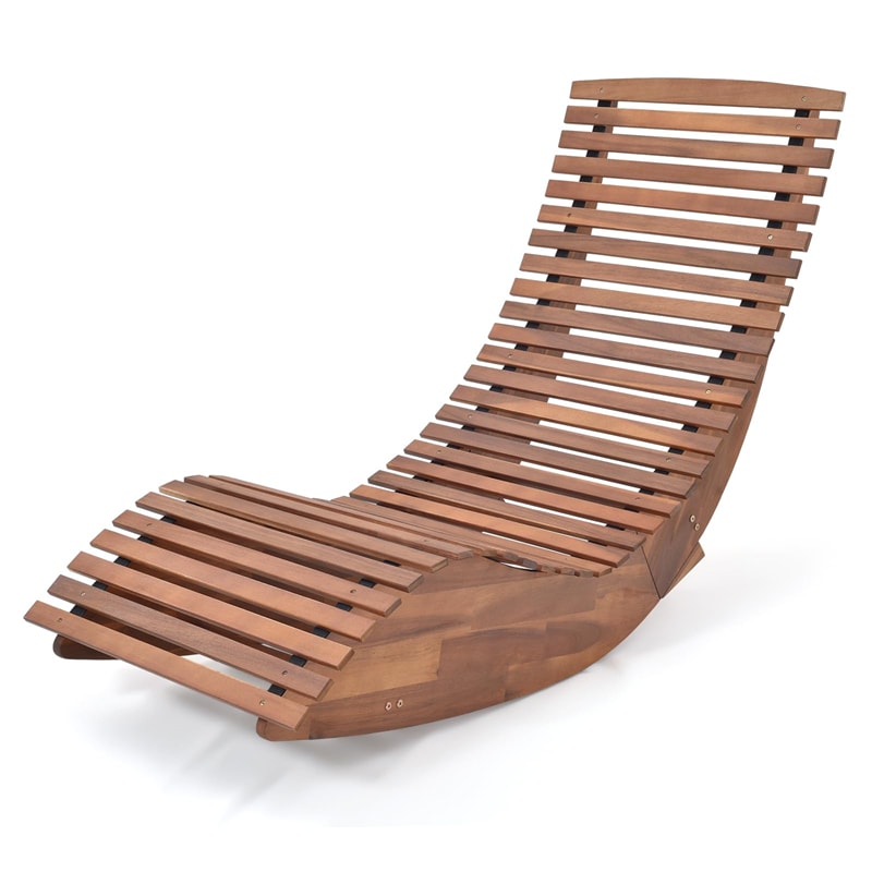 Acacia Wood Patio Chaise Lounge Chair Outdoor Rocking Sun Lounger with Widened Slatted Seat & High Back for Backyard Garden