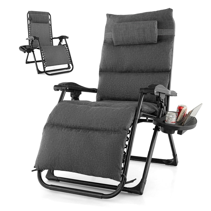 Adjustable Zero Gravity Chair Folding Reclining Outdoor Lounge Chair with Cushion, Pillow & Side Tray