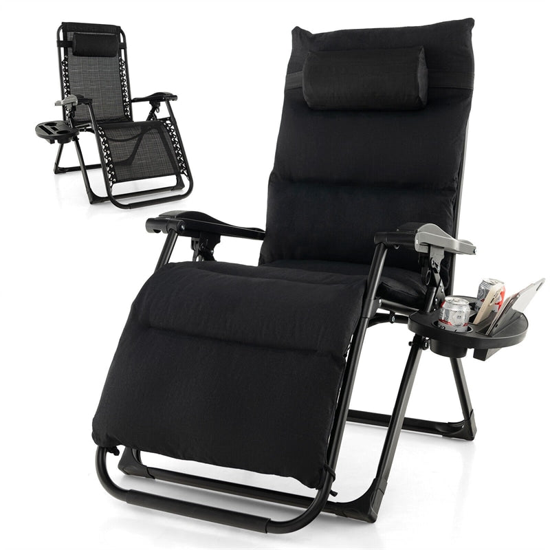 Adjustable Zero Gravity Chair Folding Reclining Outdoor Lounge Chair with Cushion, Pillow & Side Tray