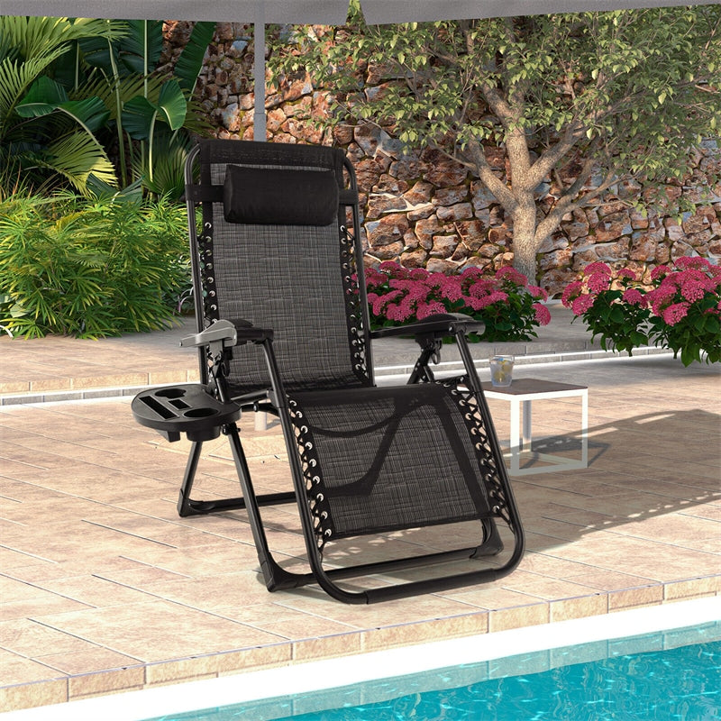 Adjustable Zero Gravity Chair Folding Reclining Outdoor Lounge Chair with Cushion, Pillow & Side Tray