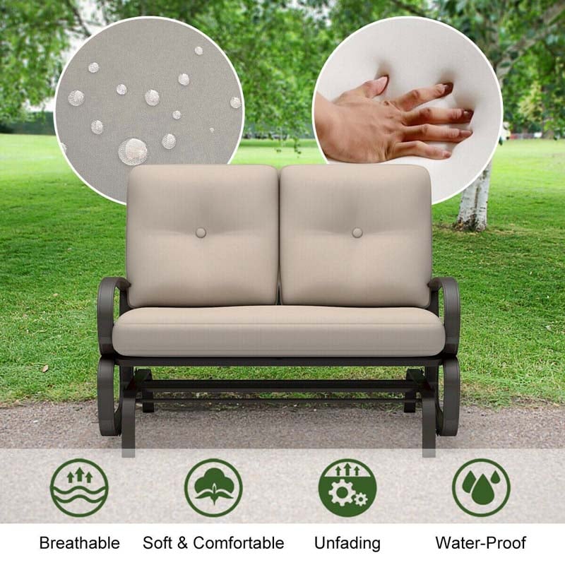 2-Person Outdoor Swing Glider Bench Metal Frame Patio Glider Loveseat Chair with Cushions for Garden Porch Balcony Poolside