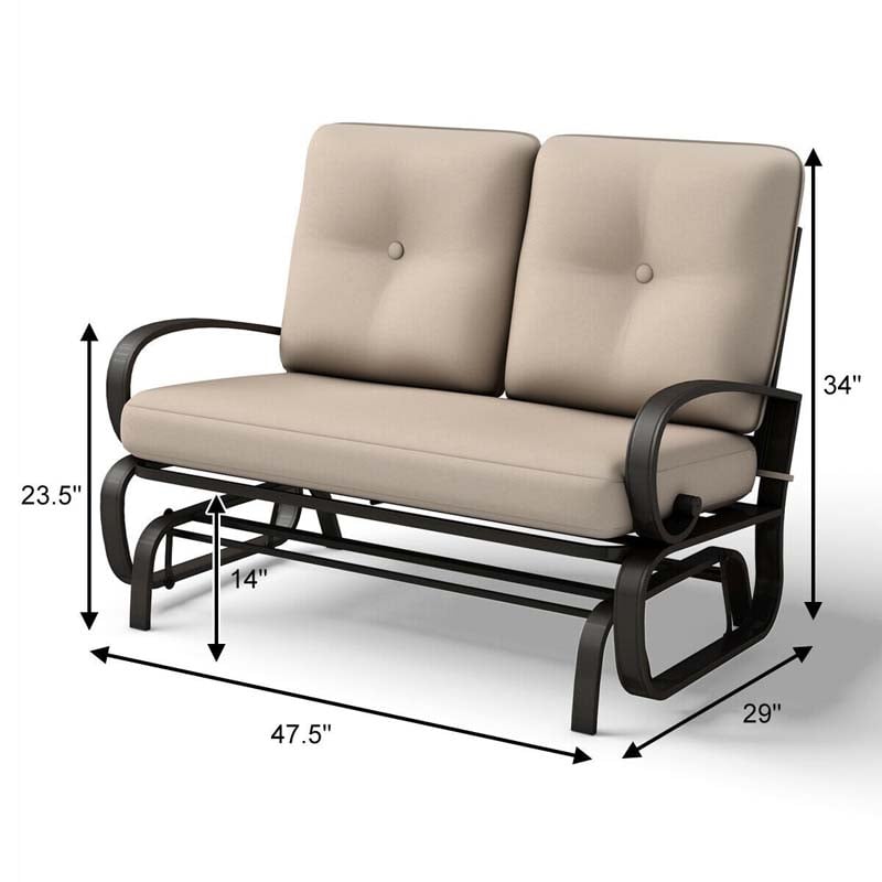 2-Person Outdoor Swing Glider Bench Metal Frame Patio Glider Loveseat Chair with Cushions for Garden Porch Balcony Poolside