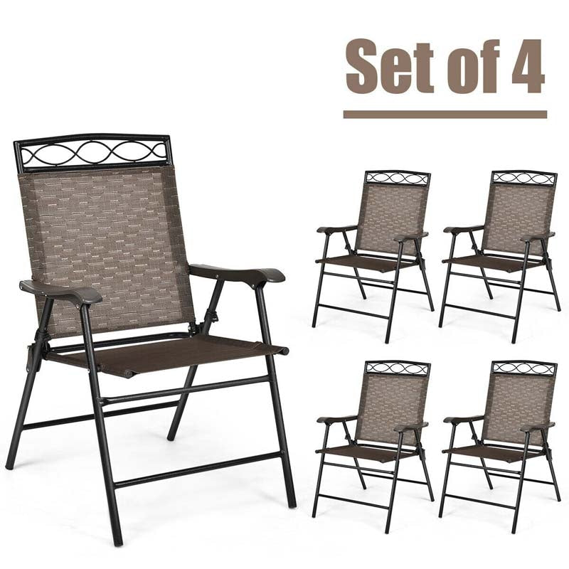 Set of 4 Patio Folding Sling Chairs Steel Camping Chair for Backyard Poolside Balcony Lawn