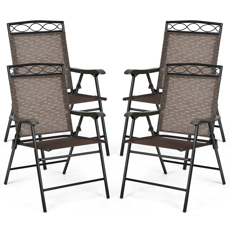 Set of 4 Patio Folding Sling Chairs Steel Camping Chair for Backyard Poolside Balcony Lawn